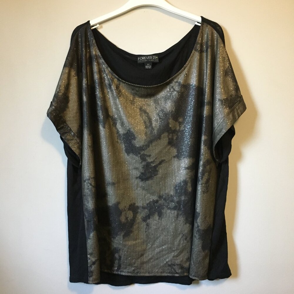 Grungy McBling Tie-Dye Pattern Rolled Sleeve Rayon Blend Tee - 3X